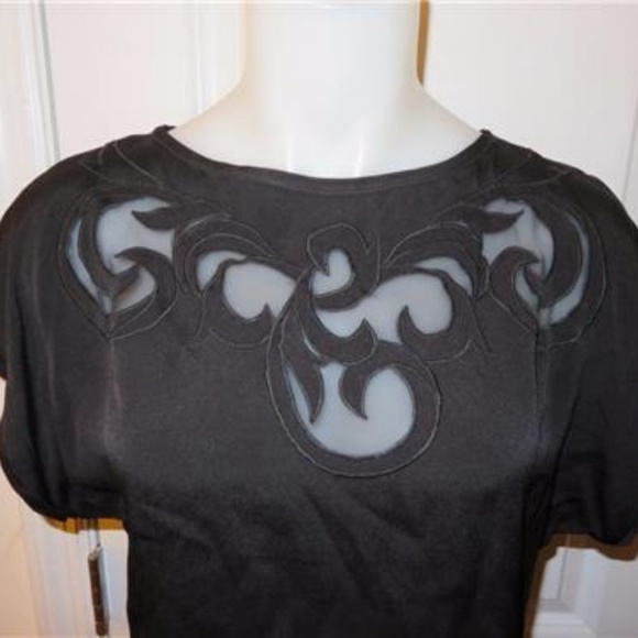 NATORI BLACK CAP SLEEVE BLOUSE SIZE SMALL - Picture 2 of 5